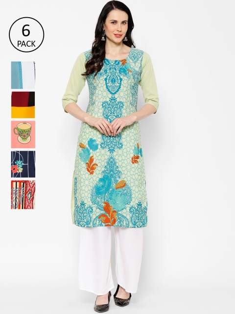 

7Threads Women Pack Of 6 Multicoloured Printed Straight Kurtas, Multi