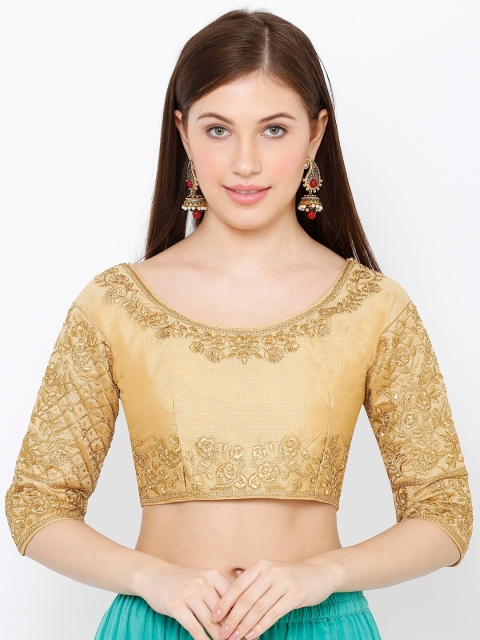 

SALWAR STUDIO Women Gold-Toned Embroidered Readymade Saree Blouse