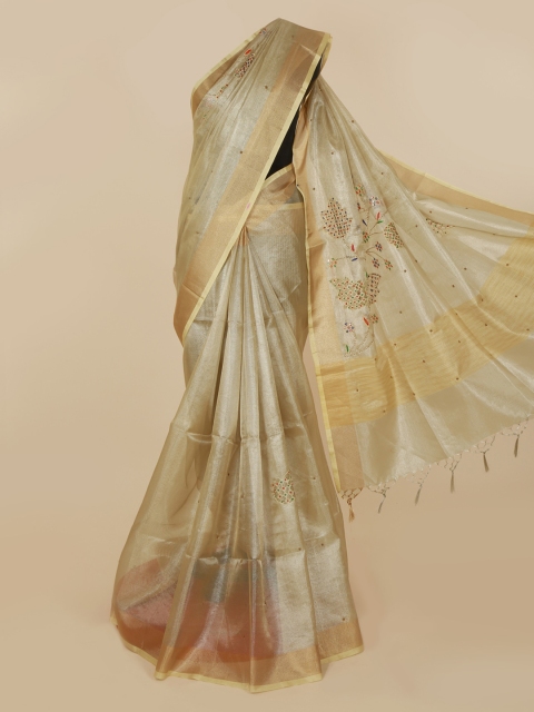 

Pothys Cream-Coloured Woven Design Polycotton Saree