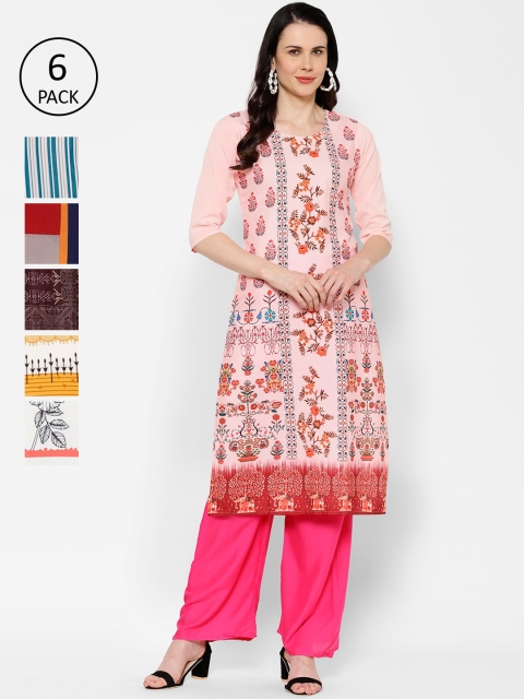 

7Threads Women Pack Of 6 Multicoloured Printed Straight Kurtas, Multi
