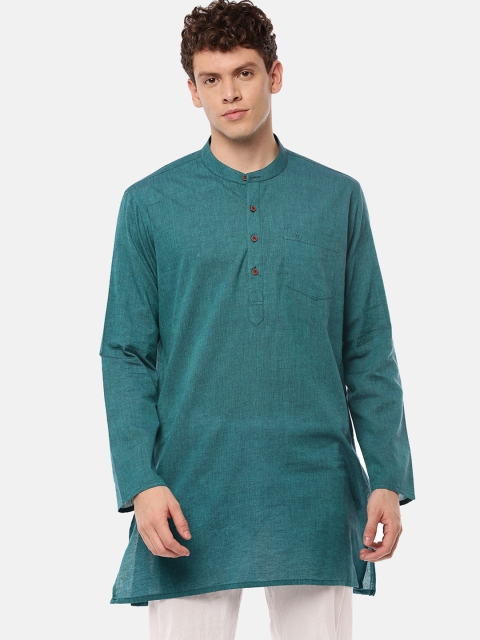 

RAMRAJ COTTON Men Green Solid Straight Kurta