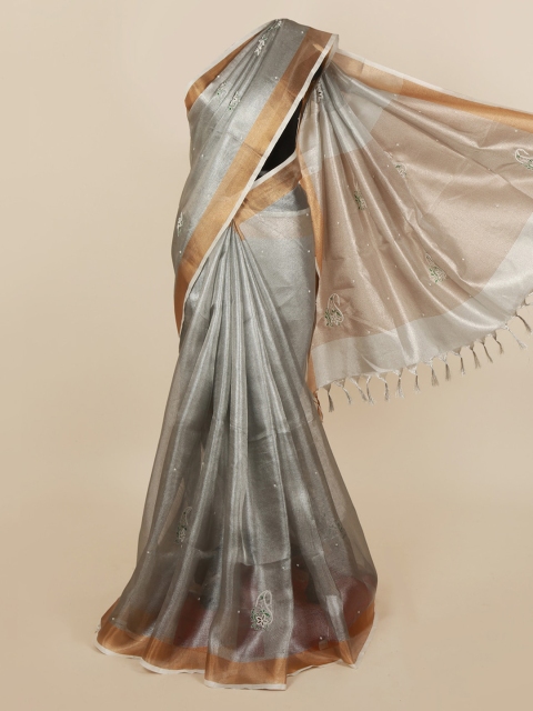 

Pothys Silver-Toned Solid Saree
