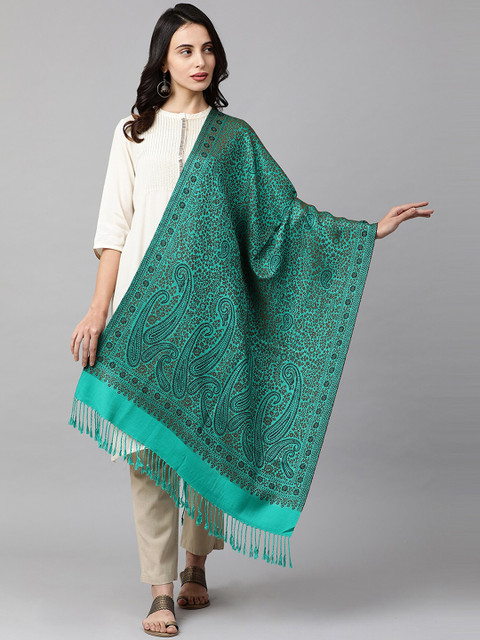 

Indo Era Green & Black Woven Design Dupatta