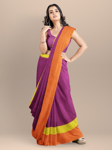 

BharatSthali Purple Silk Cotton Striped Kota Handloom Sustainable Saree