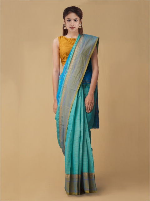 

Unnati Silks Blue Striped Pure Cotton Handloom Saree