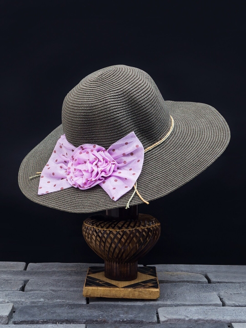 

Golden Peacock Women Olive Green & Violet Woven-Design Straw Sun Hat