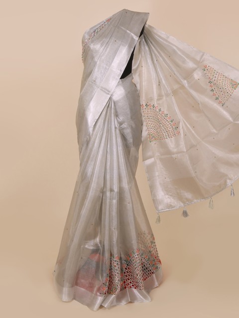 

Pothys Silver-Toned Solid Saree