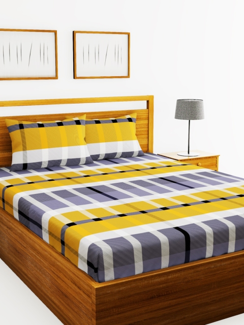 

BIANCA Yellow & Grey Striped 152 TC Extra Large Bedsheet with Two Pillow Covers