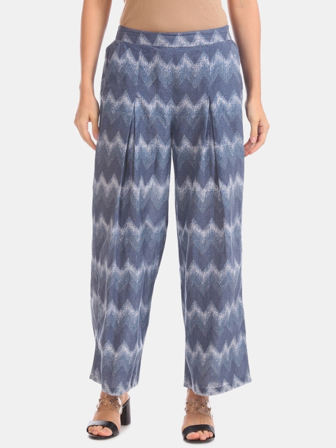 

Karigari Women Blue & Off-White Printed Palazzos