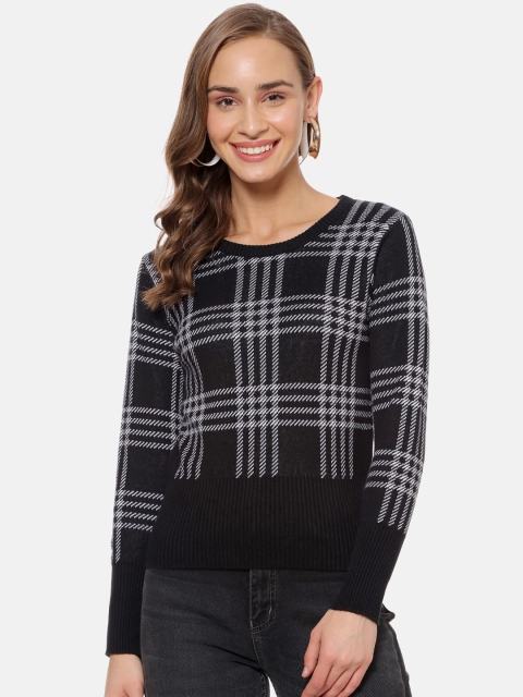 

Campus Sutra Women Black Checked Sweatshirt