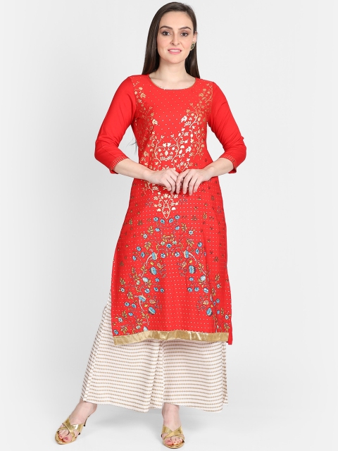 

Bani Women Women Red & Cream-Coloured Printed Kurta with Palazzos