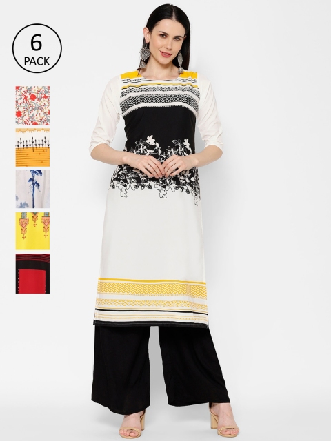

7Threads Women Pack Of 6 Printed Straight Kurtas, Multi