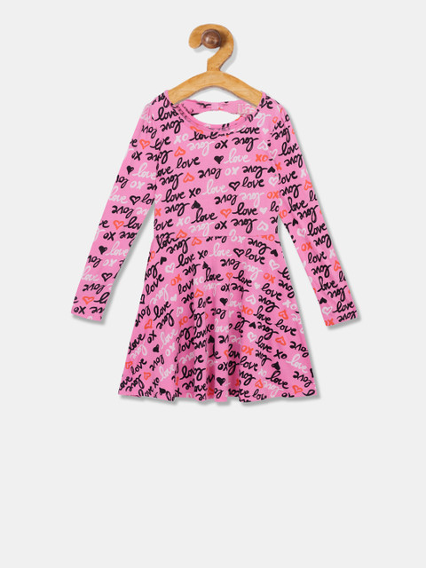 

The Childrens Place Girls Pink Printed Cotton Fit and Flare Dress