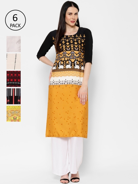 

7Threads Women Pack Of 6 Printed Straight Kurtas, Multi