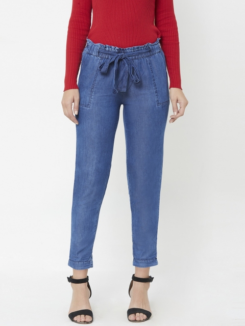 

Kraus Jeans Women Blue Loose Fit Solid Regular Trousers with Belt