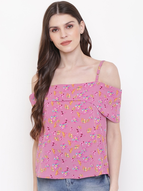 

Mayra Women Pink Printed Cold Shoulder Top