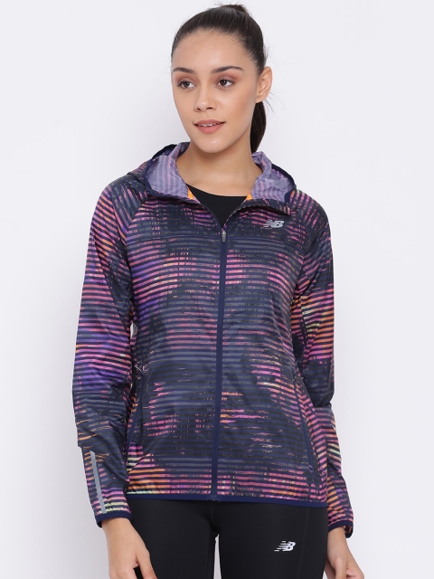 

New Balance Women Blue & Pink Striped Lightweight Sporty Jacket