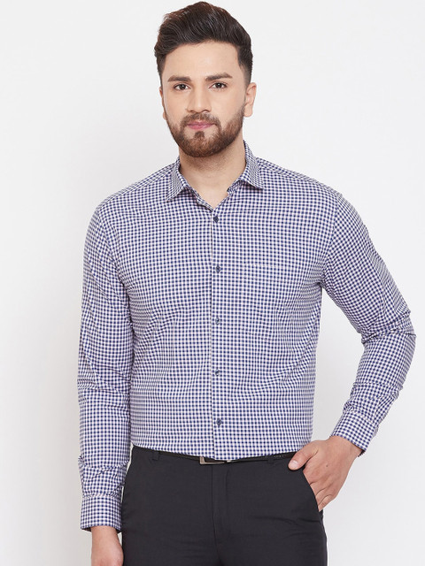 

Canary London Men Navy Blue Regular Fit Checked Formal Shirt