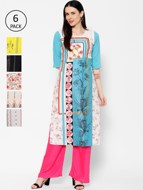 

7Threads Women Pack Of 6 Multicoloured Printed Straight Kurtas, Multi