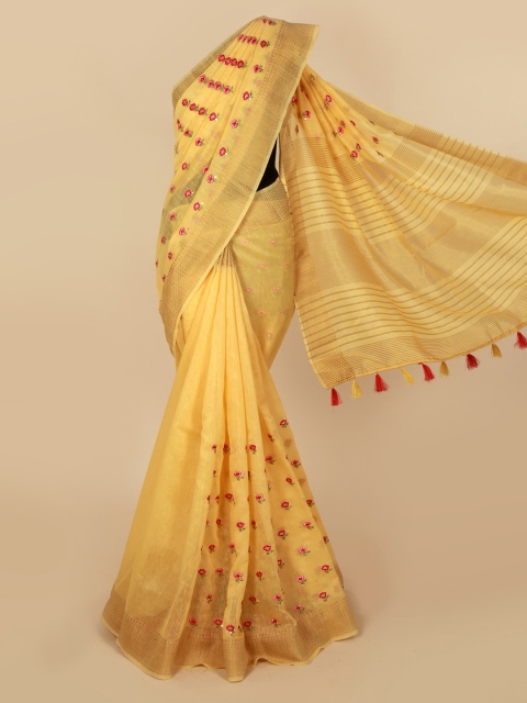 

Pothys Cream-Coloured Woven Design Linen Blend Saree