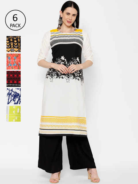 

7Threads Women Pack Of 6 Multicoloured Printed Straight Kurtas, Multi