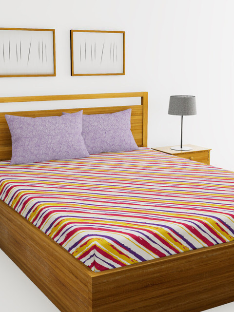 

BIANCA Pink & Red Striped 144 TC Double Bedsheet With 2 Pillow Covers