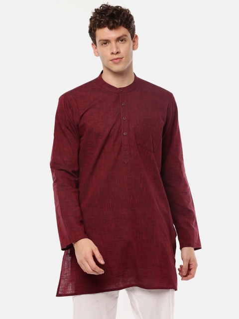 

RAMRAJ COTTON Men Maroon Solid Straight Kurta