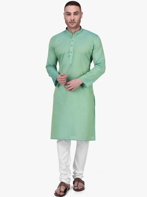 

RAJUBHAI HARGOVINDAS Men Green & White Solid Kurta with Pyjamas