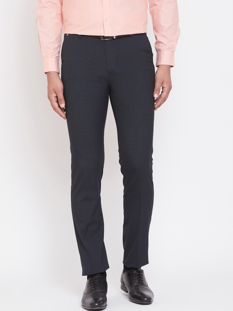 

Canary London Men Navy Blue Slim Fit Checked Formal Trousers