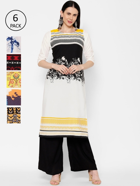 

7Threads Women Pack Of 6 Multicoloured Printed Straight Kurtas, Multi