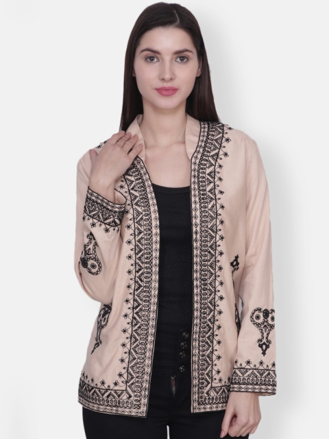 

Diwaah Women Beige Cotton Hand Embellished Tailored Jacket