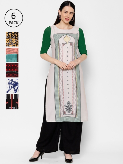 

7Threads Women Pack Of 6 Multicoloured Printed Straight Kurtas, Multi