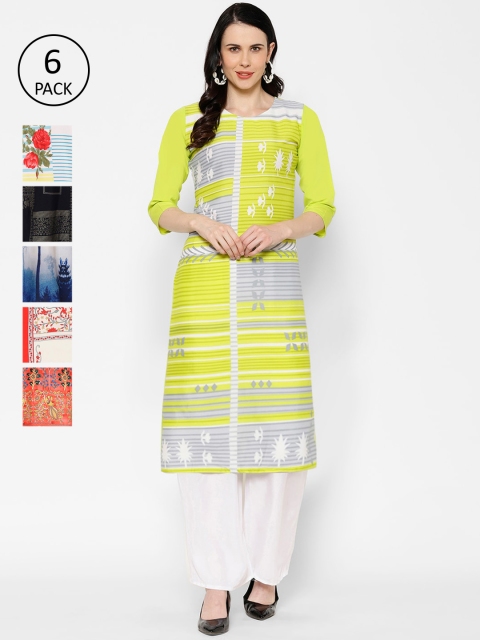 

7Threads Women Pack Of 6 Multicoloured Printed Straight Kurtas, Multi