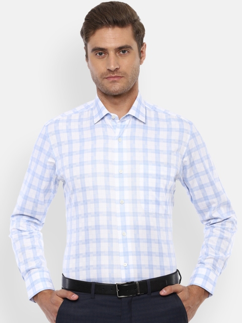 

Luxure by Louis Philippe Men White & Blue Regular Fit Checked Casual Shirt
