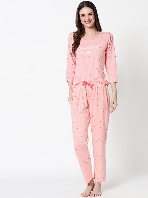 

Zeyo Women Pink Printed Night suit