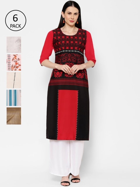

7Threads Women Pack Of 6 Multicoloured Printed Straight Kurtas, Multi