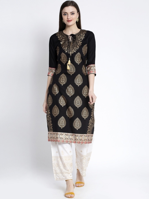 

ANAISA Women Black Woven Design Straight Kurta