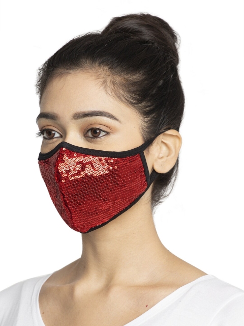 

TREEMODA Women Red & Black Embellished 3-Ply Reusable Cloth Face Mask