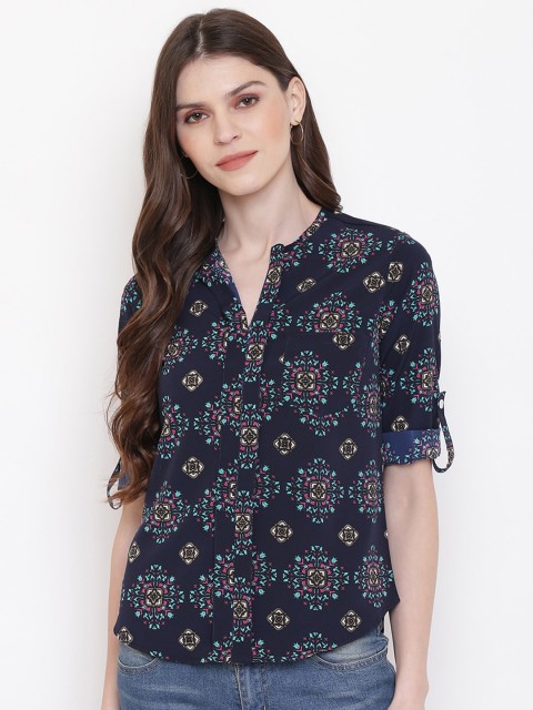 

Mayra Women Blue Printed Top, Navy blue