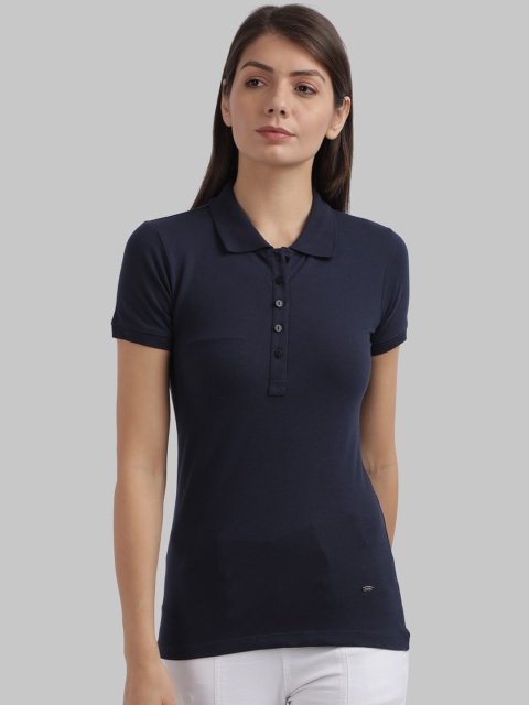 

Parx Women Navy Blue Solid Polo Collar T-shirt