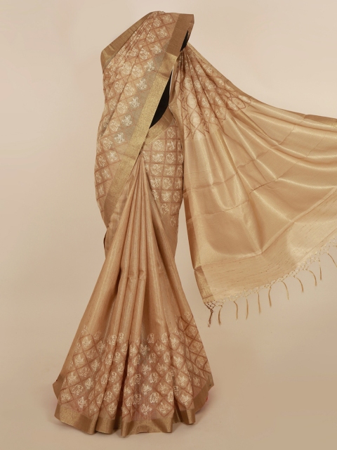 

Pothys Cream-Coloured & Gold-Toned Polycotton Woven Design Saree
