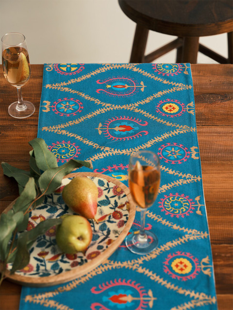 

Chumbak Blue Floral Printed Table Runner