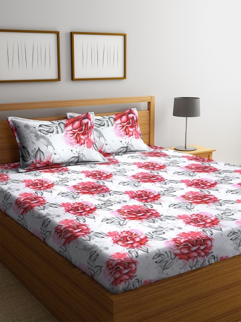 

BOMBAY DYEING White & Pink Floral 180 TC 1 King Bedsheet With 2 Pillow Covers