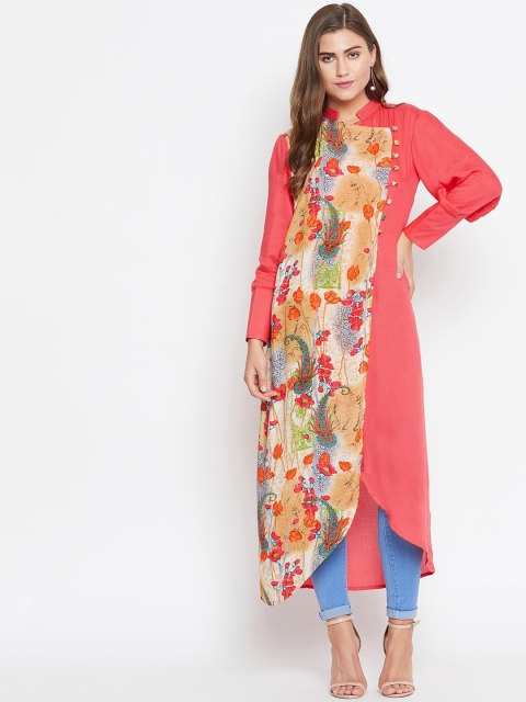 

Castle Women Peach-Coloured Floral Printed A-Line Kurta