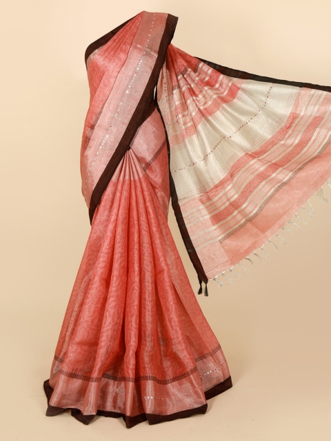 

Pothys Pink & Cream-Coloured Linen Blend Woven Design Saree