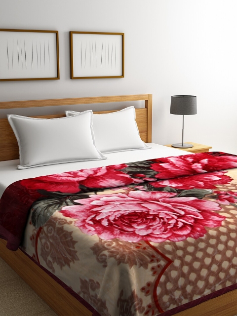 

BOMBAY DYEING Brown & Red Floral 1000 GSM Heavy Winter Double Bed Blanket