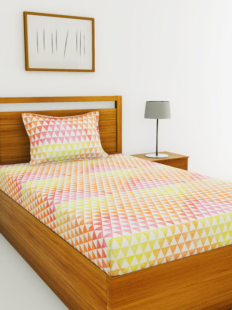 

BIANCA Yellow & Pink Abstract Printed 110 TC Single Bedsheet with One Pillow Cover
