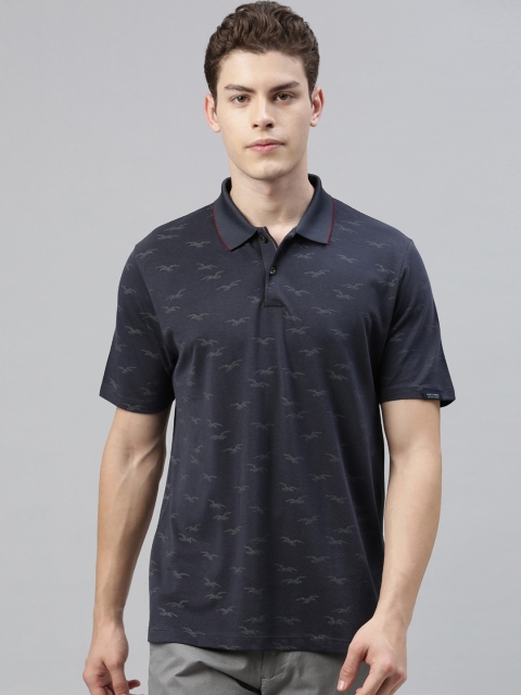 

RARE RABBIT Men Navy Blue Printed Polo Collar T-shirt