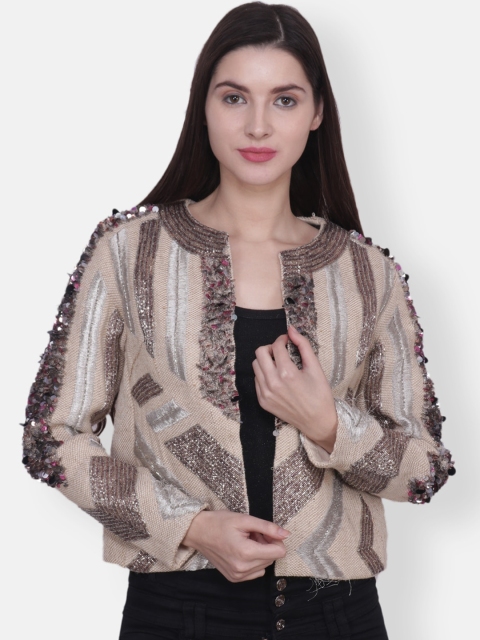 

Diwaah Women Beige Embellished Open Front Jacket