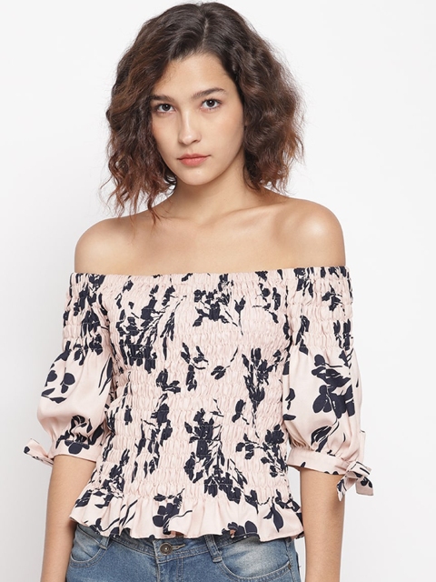 

LA LOFT Women Beige Printed Bardot Top
